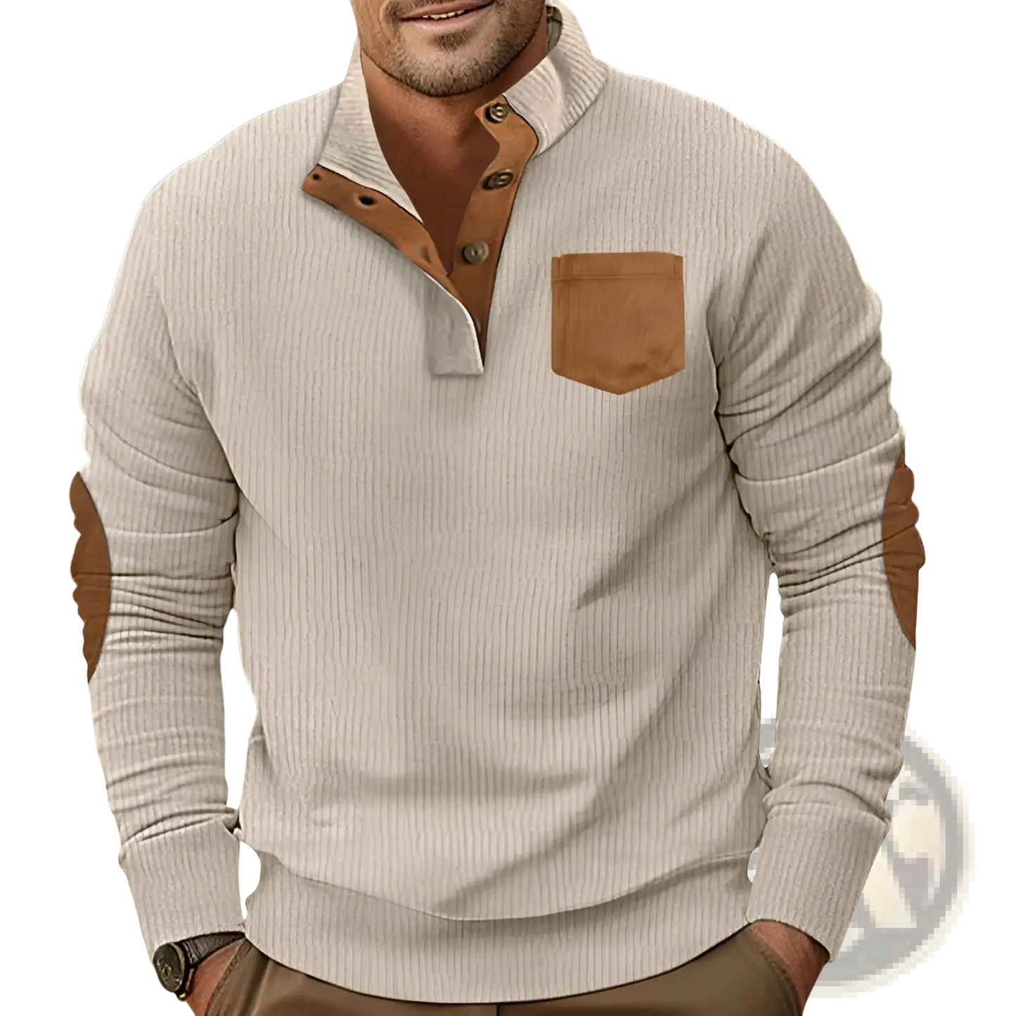 Slim Fit Corduroy Patchwork Pullover with Contrast Accents