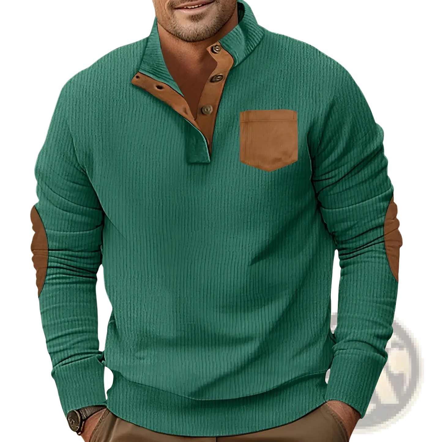 Slim Fit Corduroy Patchwork Pullover with Contrast Accents