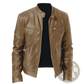 Slim Fit Pu Leather Motorcycle Jacket with Zippers