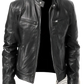 Slim Fit Pu Leather Motorcycle Jacket with Zippers