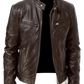 Slim Fit Pu Leather Motorcycle Jacket with Zippers