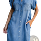 Slim Fit Short Sleeve Button Front Denim Midi Dress
