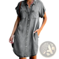 Slim Fit Short Sleeve Button Front Denim Midi Dress