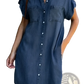 Slim Fit Short Sleeve Button Front Denim Midi Dress