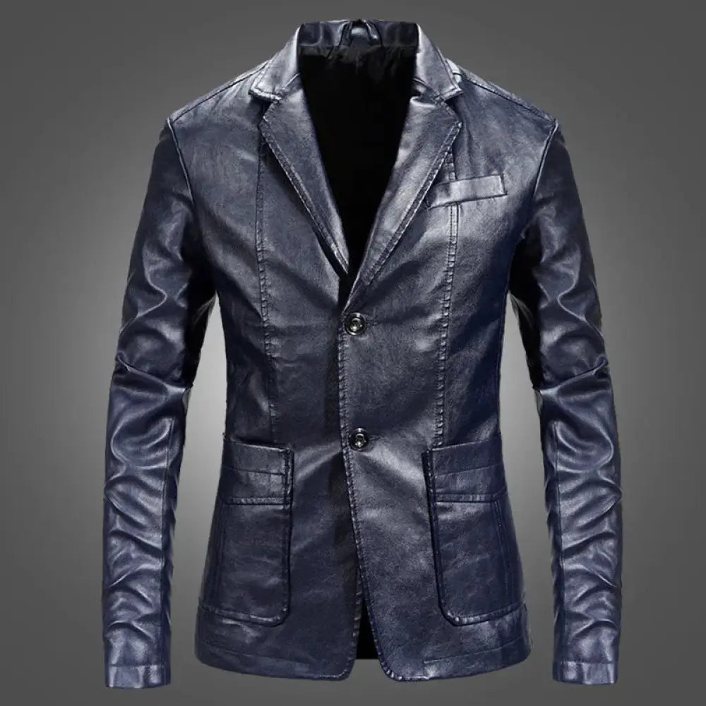 Men's Slim Fit Lightweight Leather Blazer Jacket