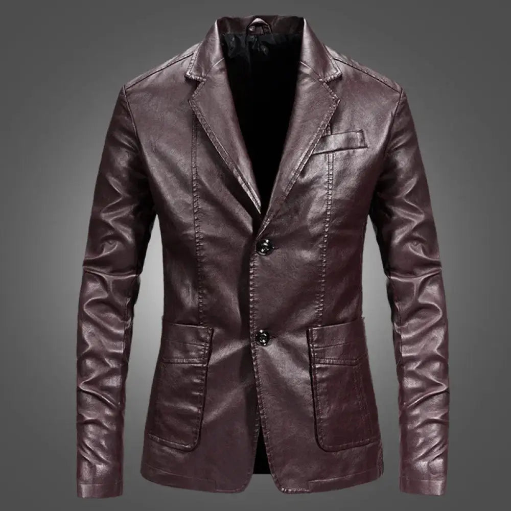 Men's Slim Fit Lightweight Leather Blazer Jacket