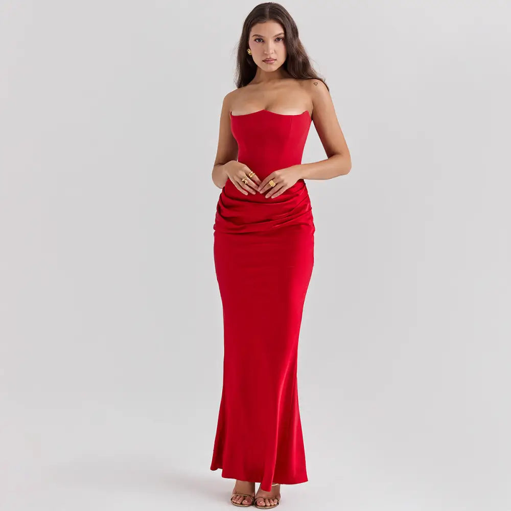 Satin Strapless Backless Mermaid Evening Gown