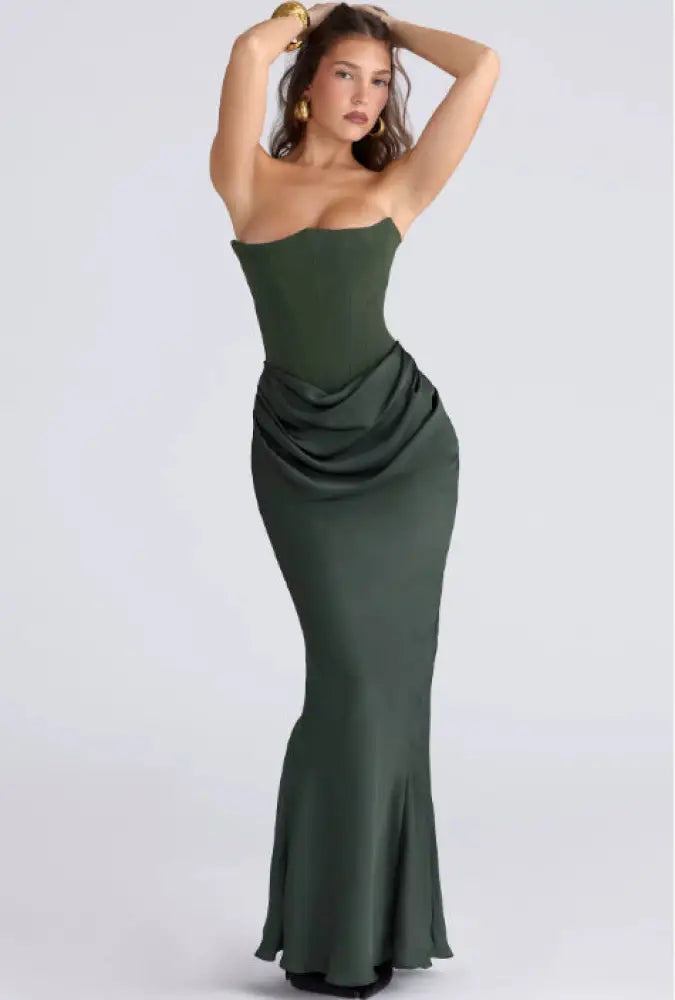 Satin Strapless Backless Mermaid Evening Gown