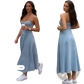 Slimming Light Blue Faux Denim Midi Dress with Spaghetti Straps