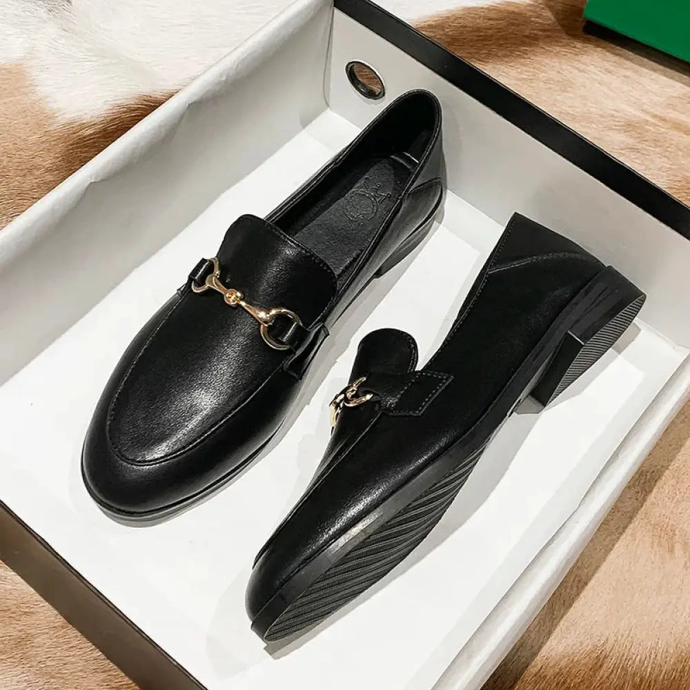 Women's Horsebit Leather Loafers with Silver Buckle