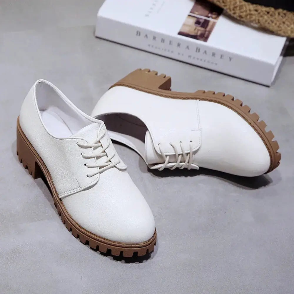Women's Lace Up Leather Oxford Shoes with Chunky Sole