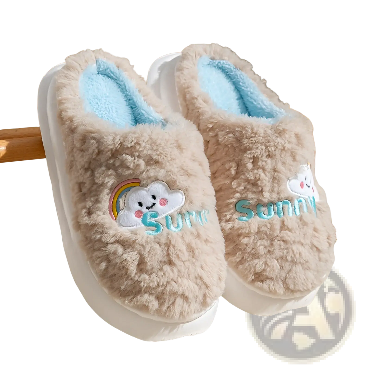 Smiling Cloud and Rainbow Plush Cotton Slippers