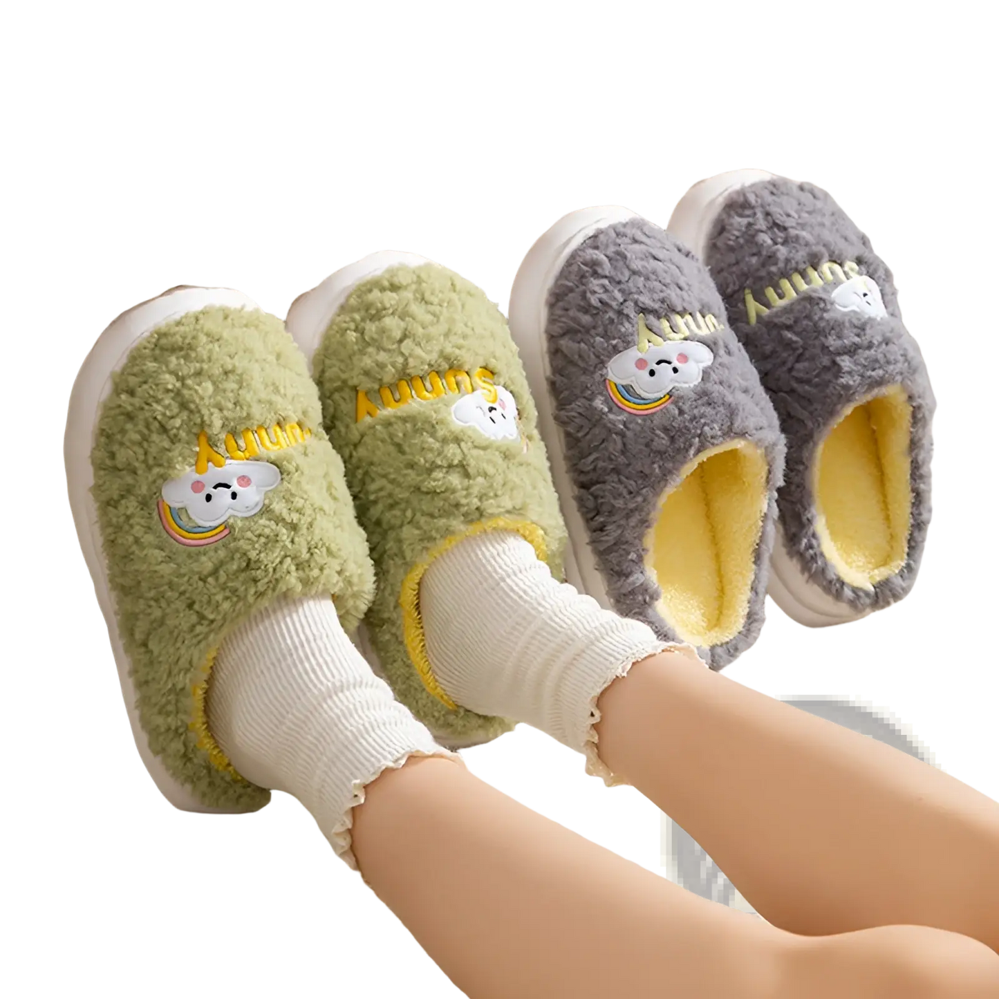 Smiling Cloud and Rainbow Plush Cotton Slippers