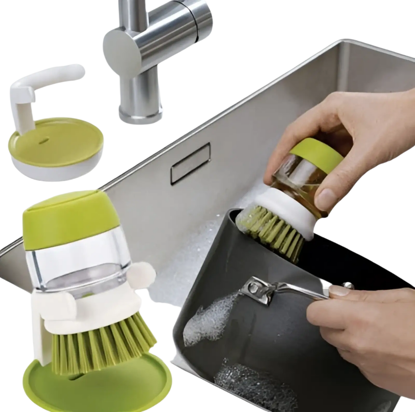 Soap Dispensing Dish Brush with Non Slip Storage Base