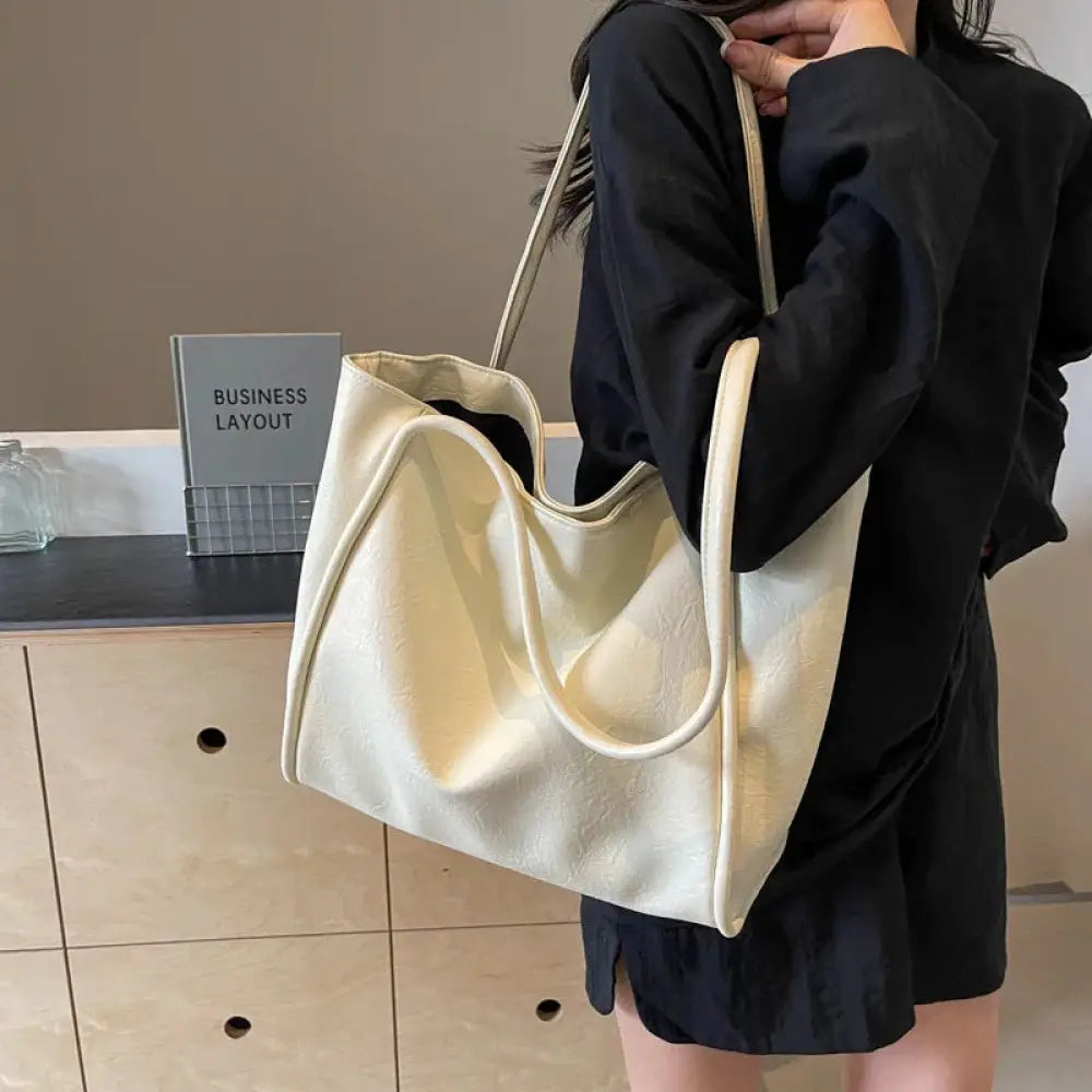 Large Faux Leather Minimalist Commuter Tote Bag