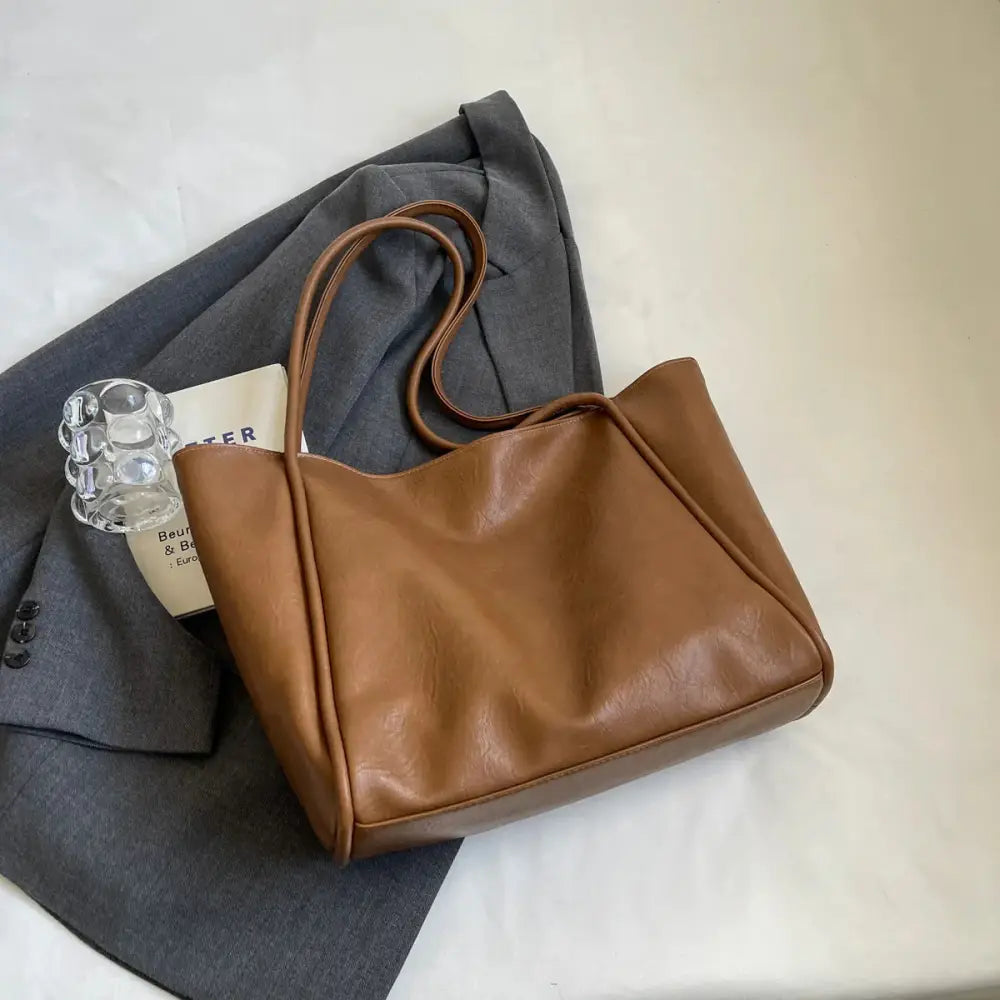 Large Faux Leather Minimalist Commuter Tote Bag