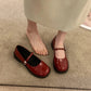 Women's French Vintage Leather Square Toe Mary Jane Flats