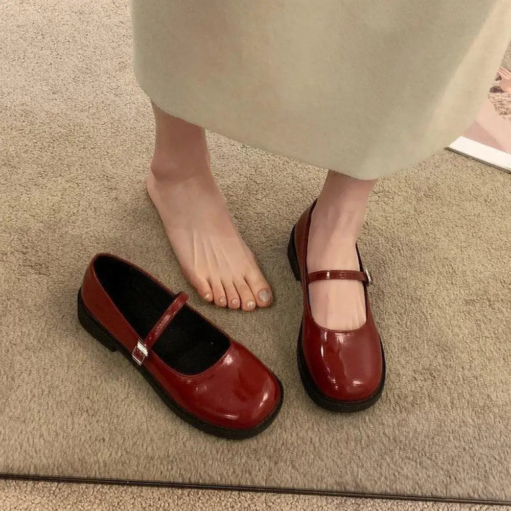 Women's French Vintage Leather Square Toe Mary Jane Flats