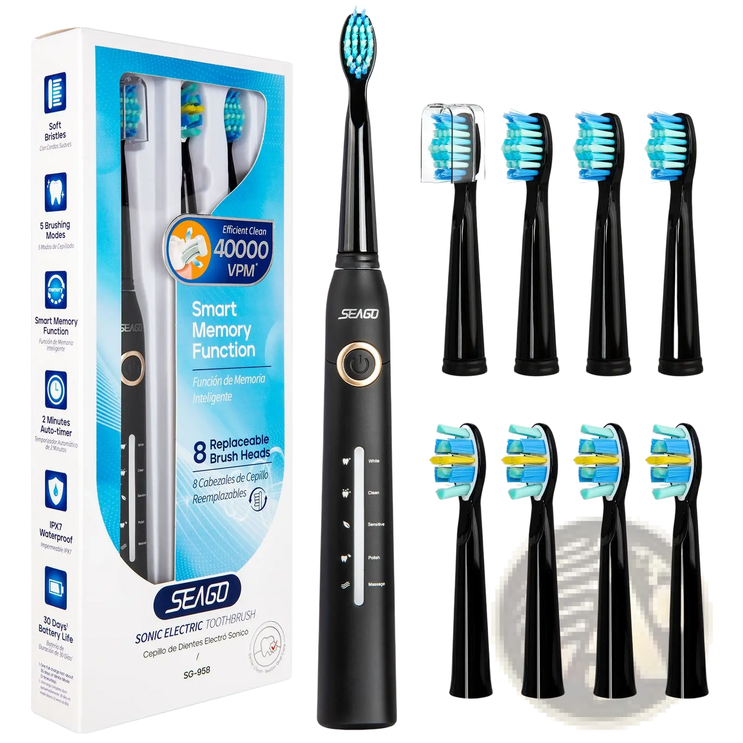 Sonic Electric Toothbrush 5 Modes Rechargeable Black