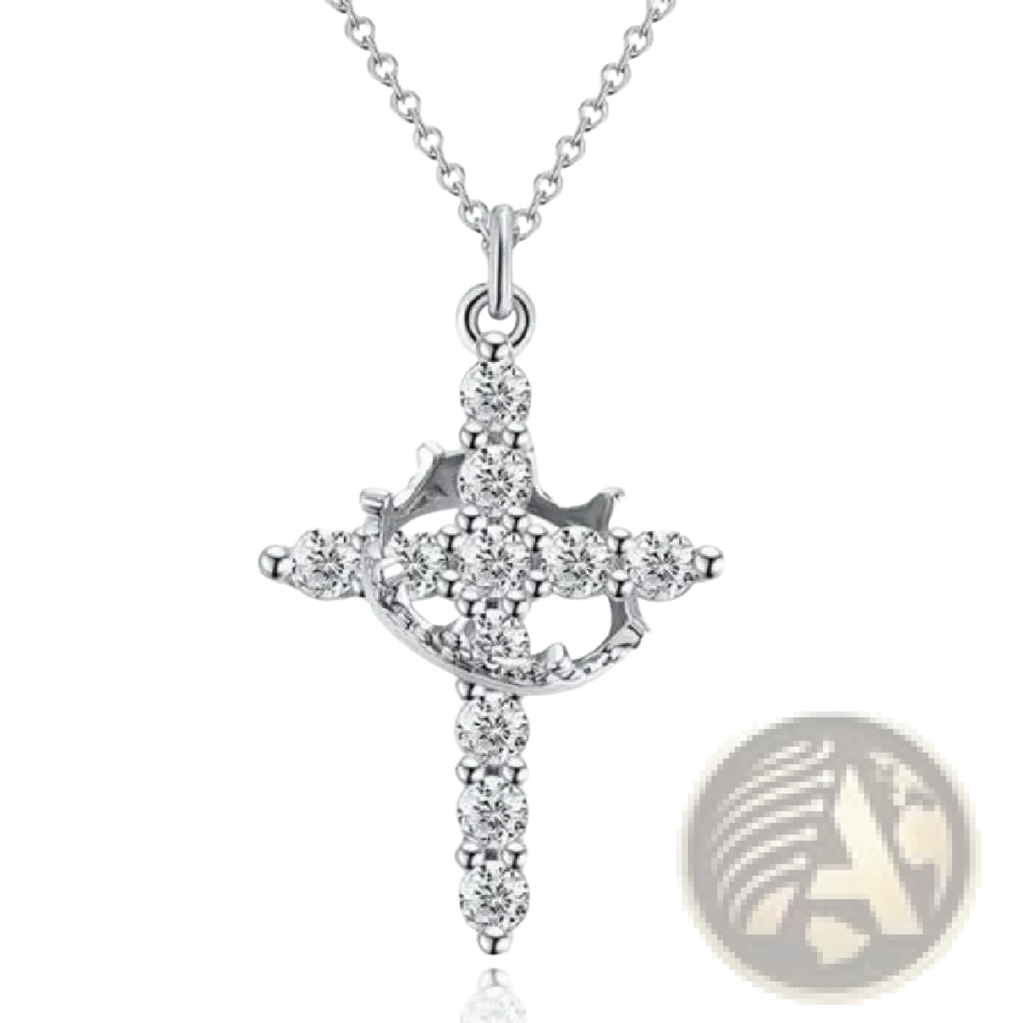 Sparkling Layered Crown and Cross Pendant Necklace