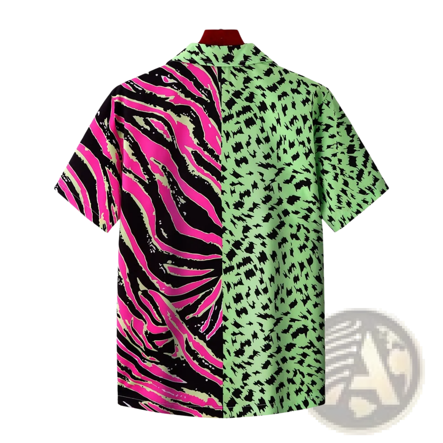 Split Animal Print Pink and Green Short Sleeve Shirt