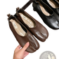 Split Toe Tabi Leather Pumps Mid Heel Horseshoe Shoes