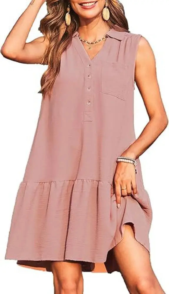 Tiered V-neck Sleeveless Button Front Summer Dress