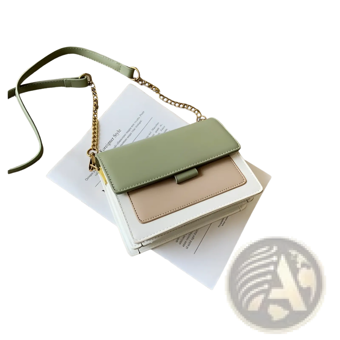 Square Crossbody Bag Two-tone Faux Leather Gold Chain