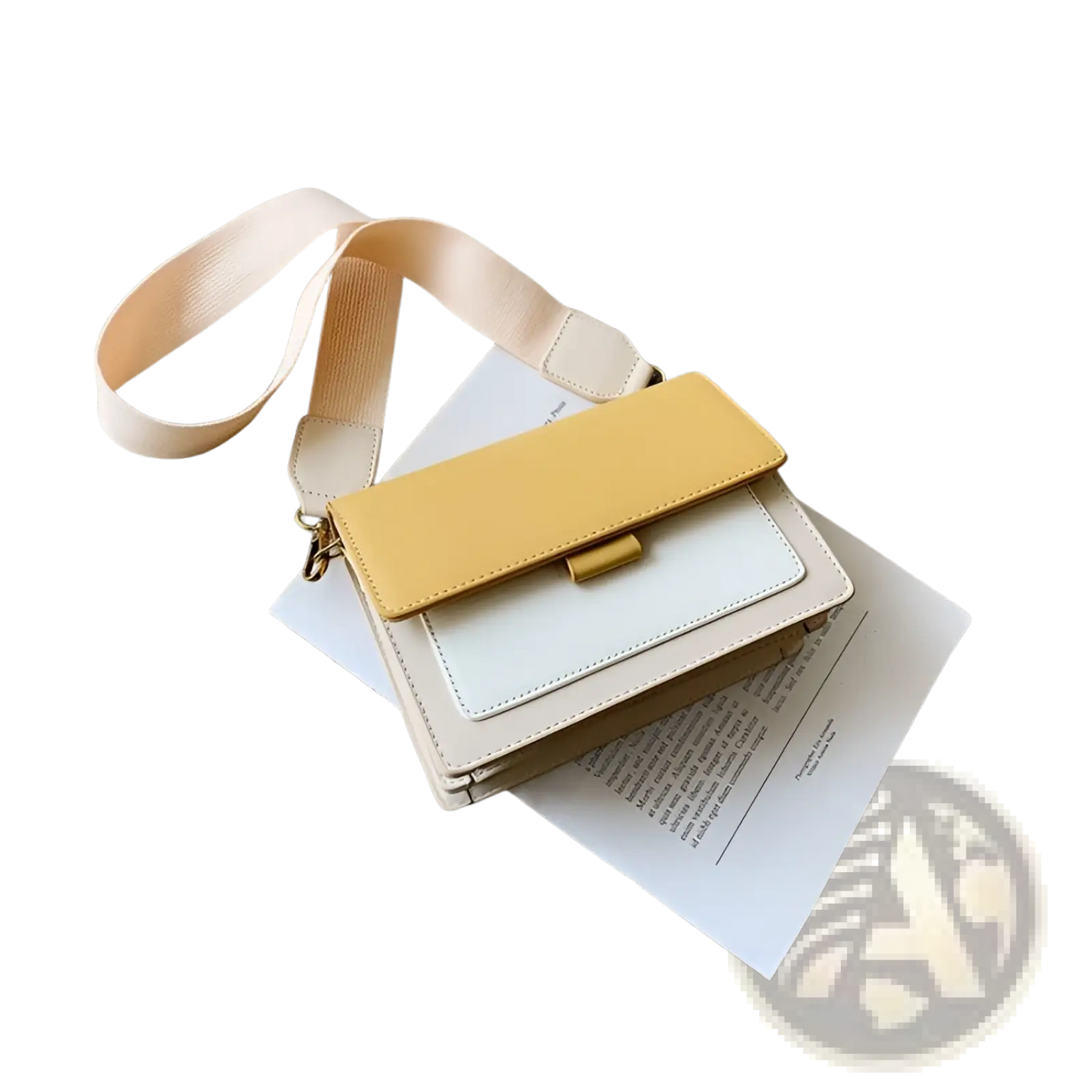 Square Crossbody Bag Two-tone Faux Leather Gold Chain