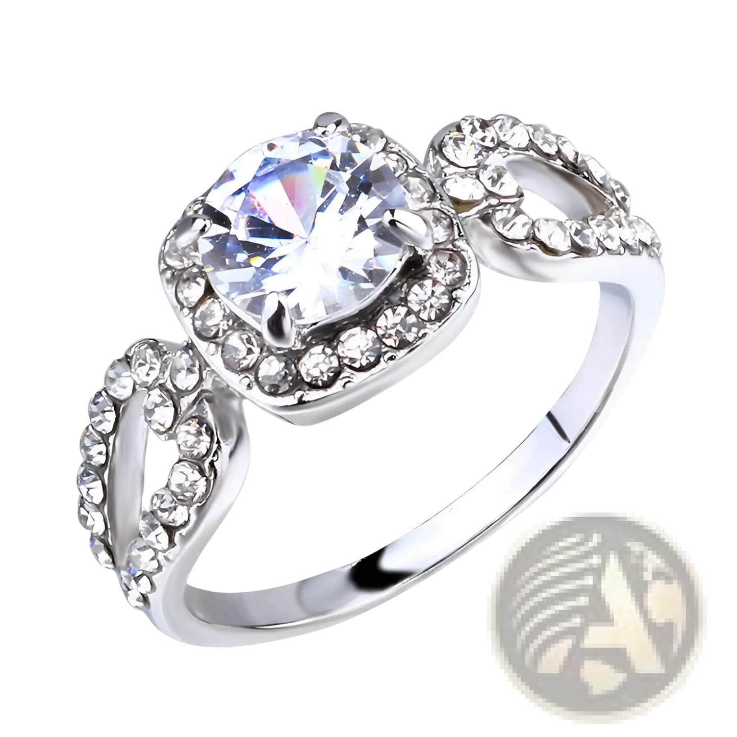 Square Cut Diamond Halo Engagement Ring in Silver