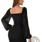 Square Neck Lantern Sleeve Slim Mini Dress