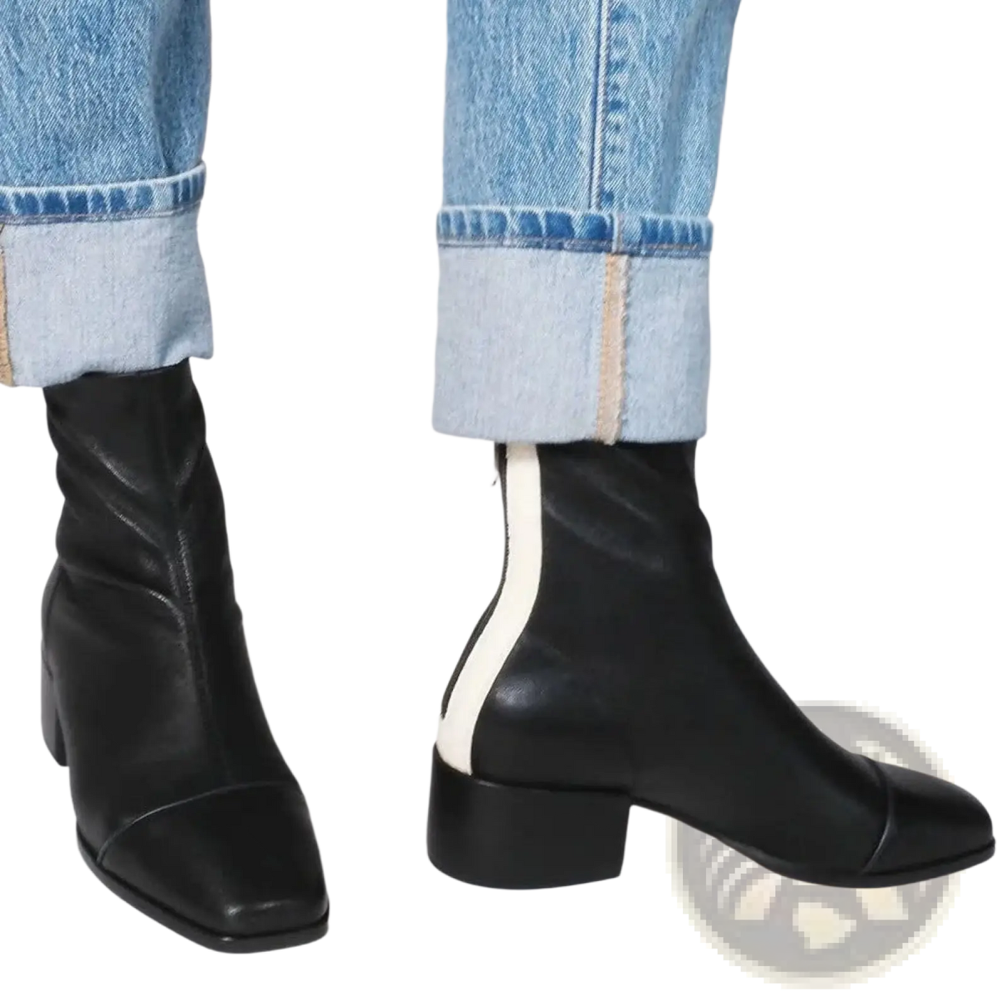 Square Toe Ankle Boots with White Contrast Zipper
