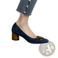 Square Toe Leather Pumps with Gold Buckle Detail