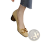 Square Toe Leather Pumps with Gold Buckle Detail
