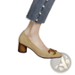 Square Toe Leather Pumps with Gold Buckle Detail