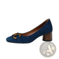 Square Toe Leather Pumps with Gold Buckle Detail