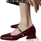 Square Toe Mary Jane Patent Leather Block Heels