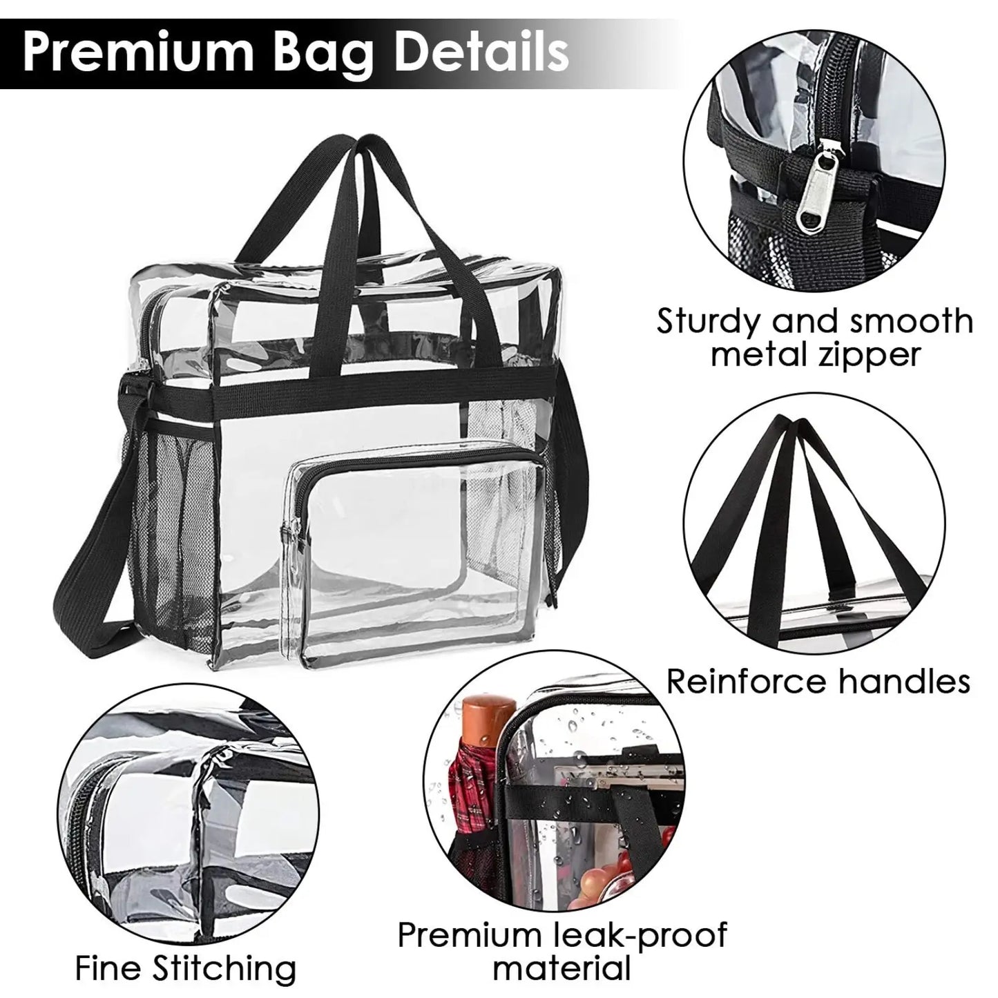 Stadium Approved Clear Crossbody Bag with Mesh Pockets