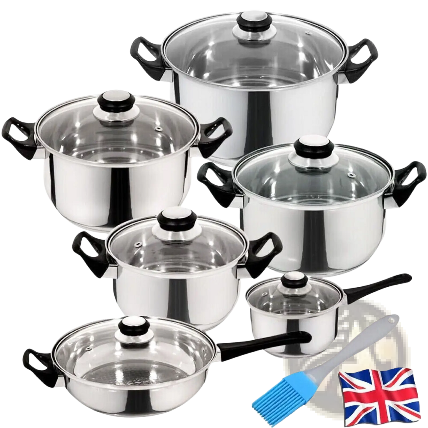 Stainless Steel Cookware Set 12 Piece with Glass Lids