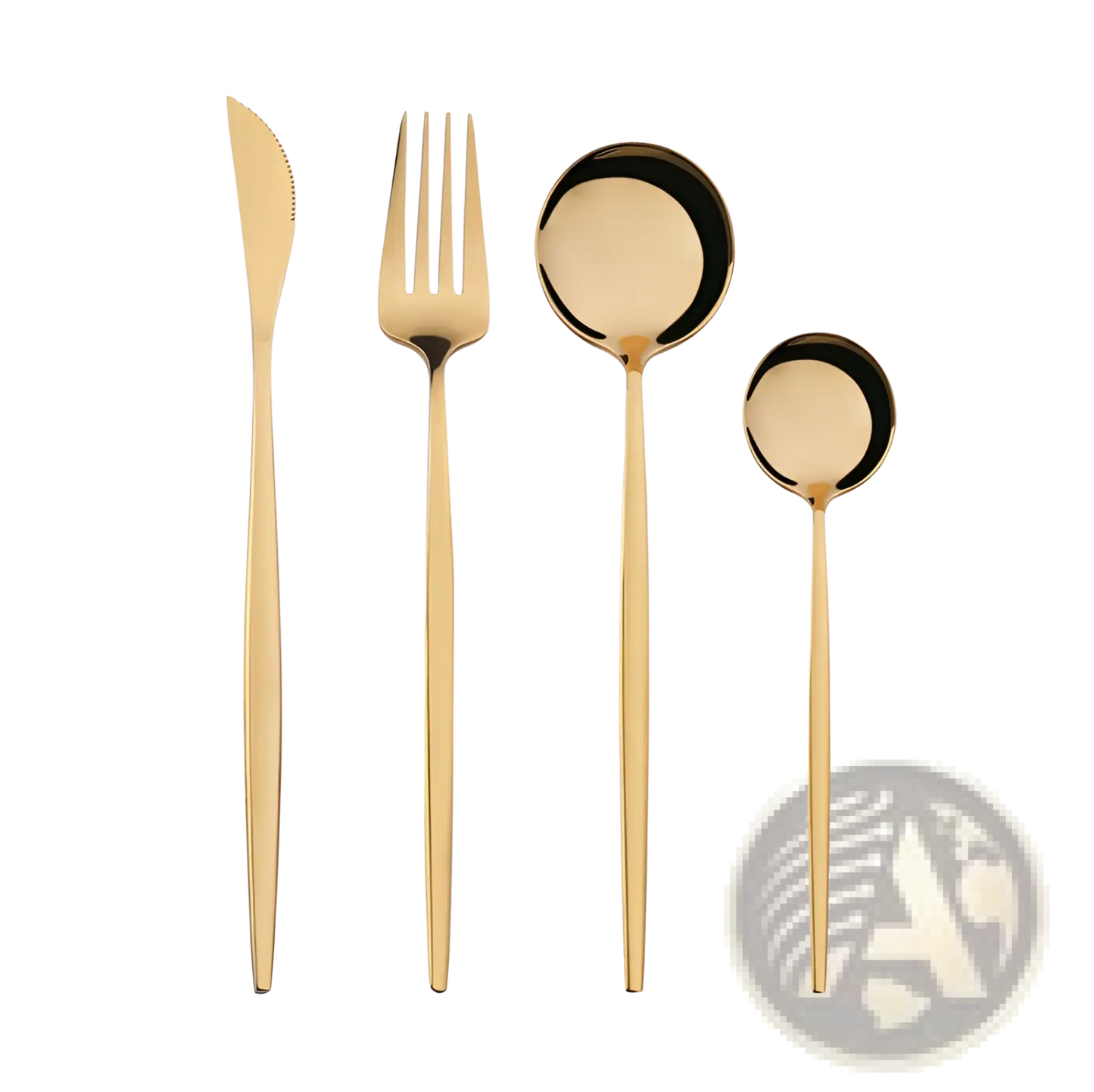 Stainless Steel Cutlery Set with Green Gold Handles