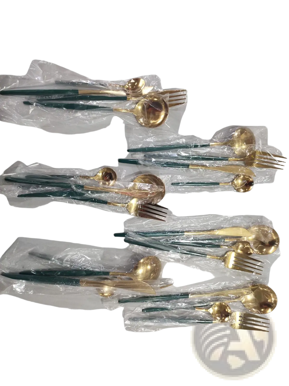 Stainless Steel Cutlery Set with Green Gold Handles