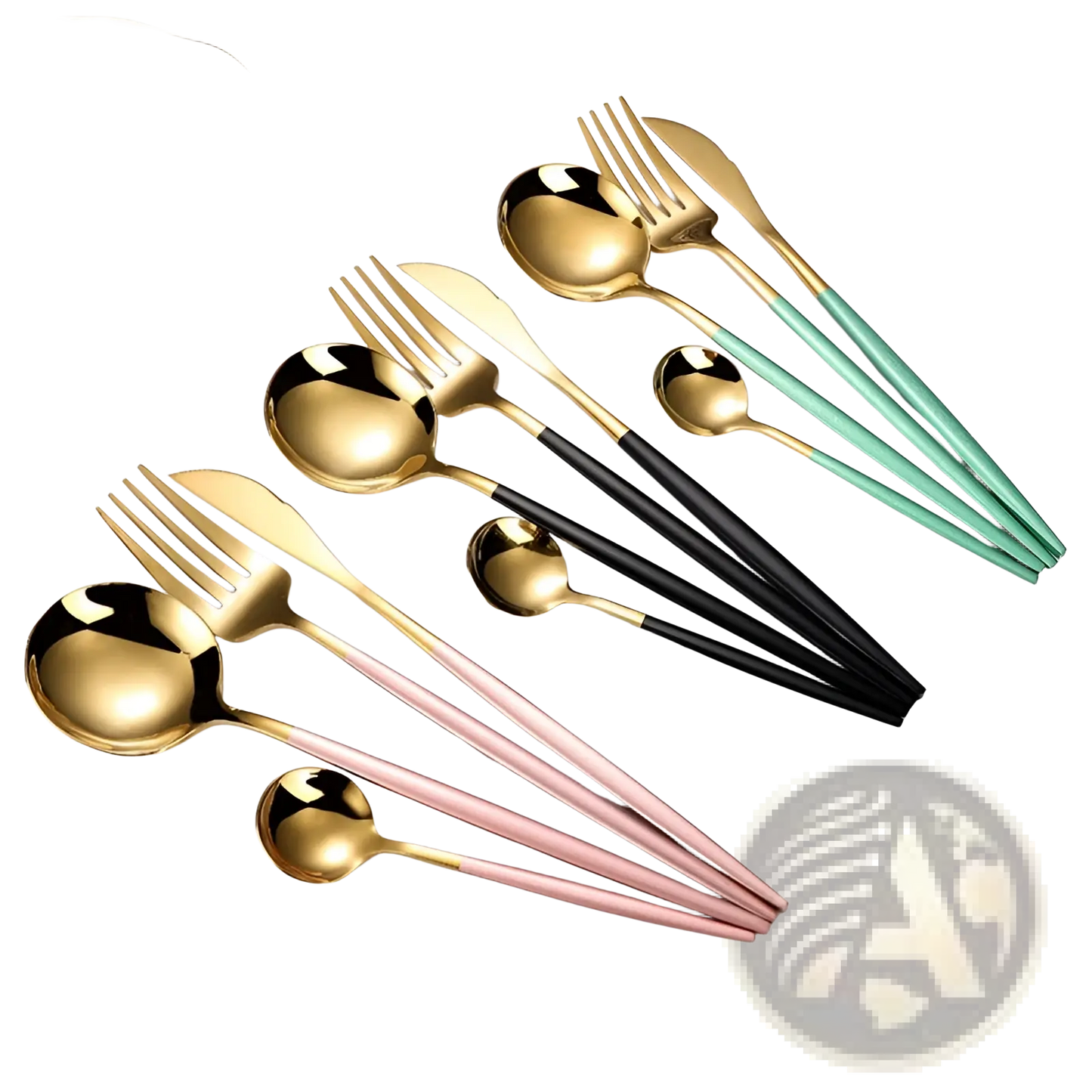Stainless Steel Cutlery Set with Green Gold Handles