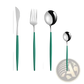 Stainless Steel Cutlery Set with Green Gold Handles