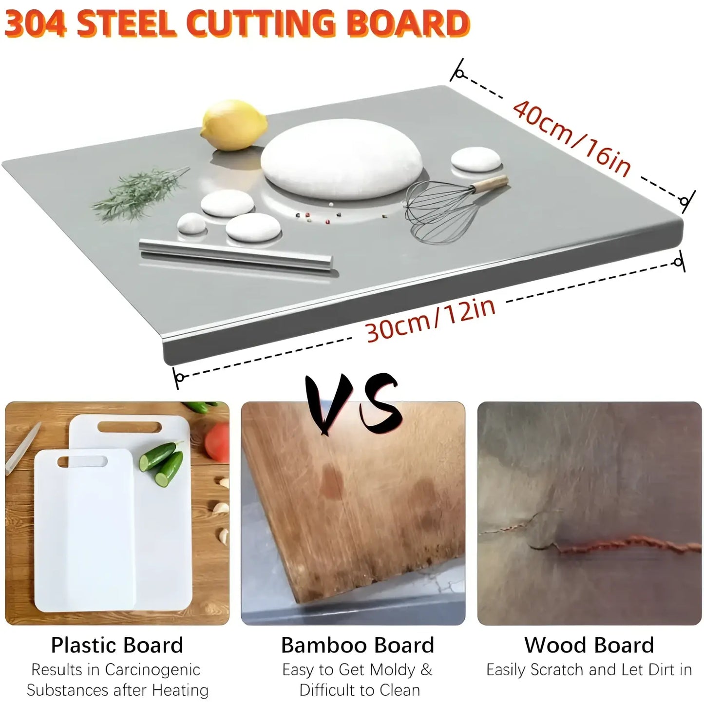 Stainless Steel Cutting Board with Lip Xxl 304 Metal