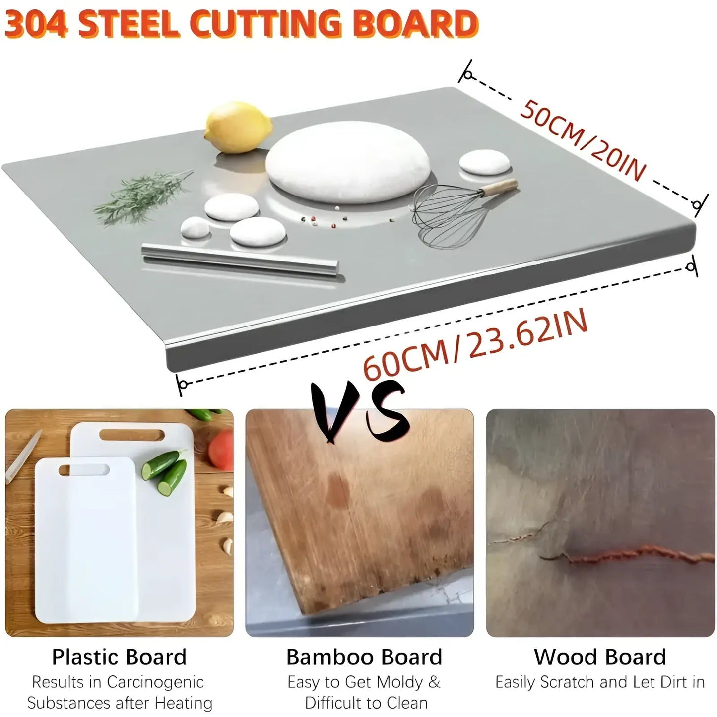 Stainless Steel Cutting Board with Lip Xxl 304 Metal