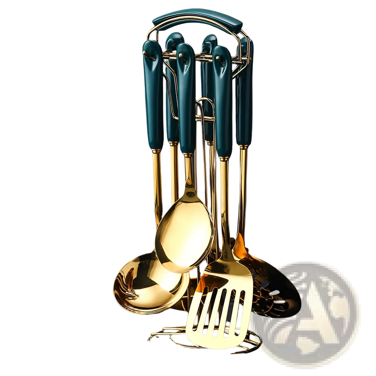 Stainless Steel Gold and Teal Kitchen Utensil Set