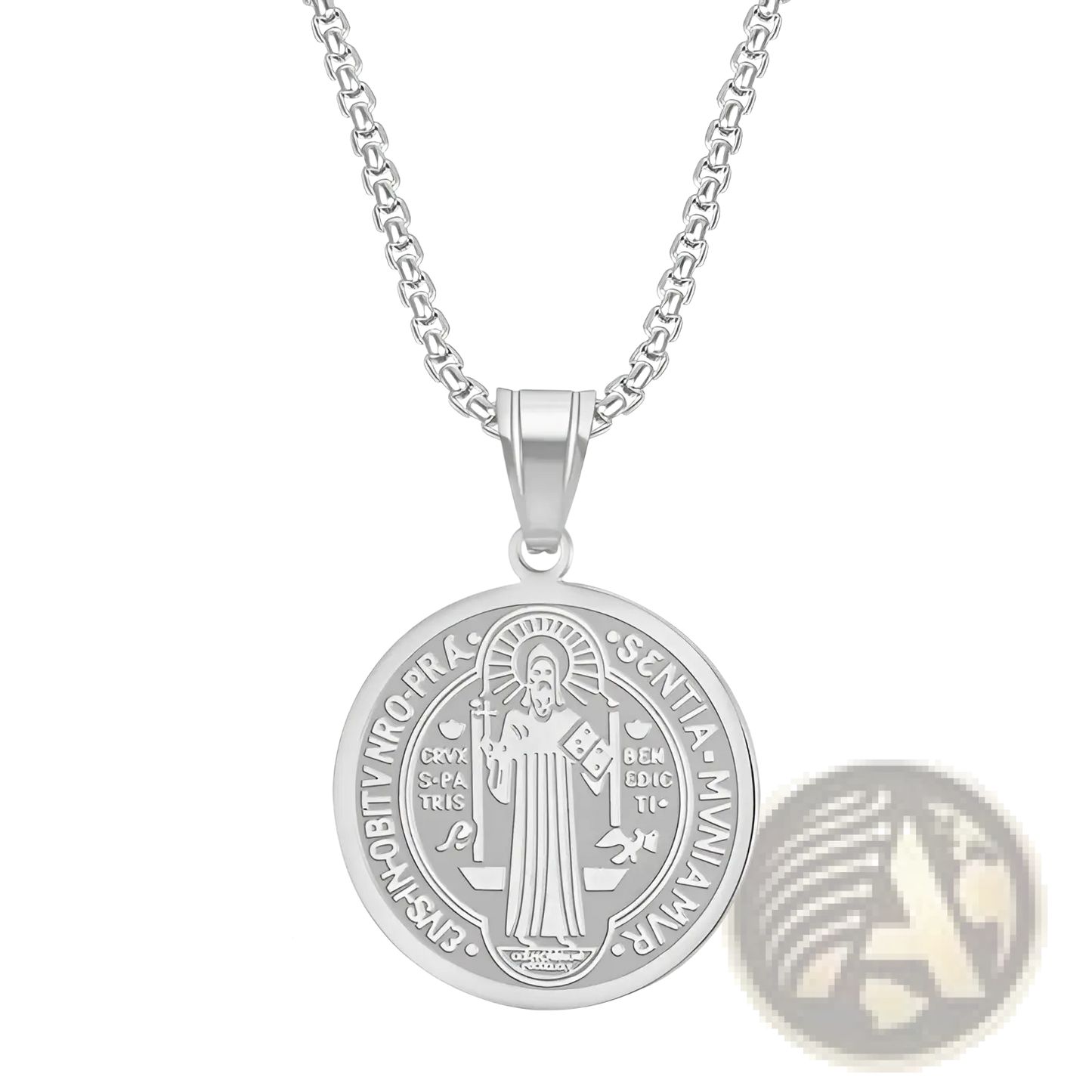 Stainless Steel Saint Benedict Medal Pendant Necklace
