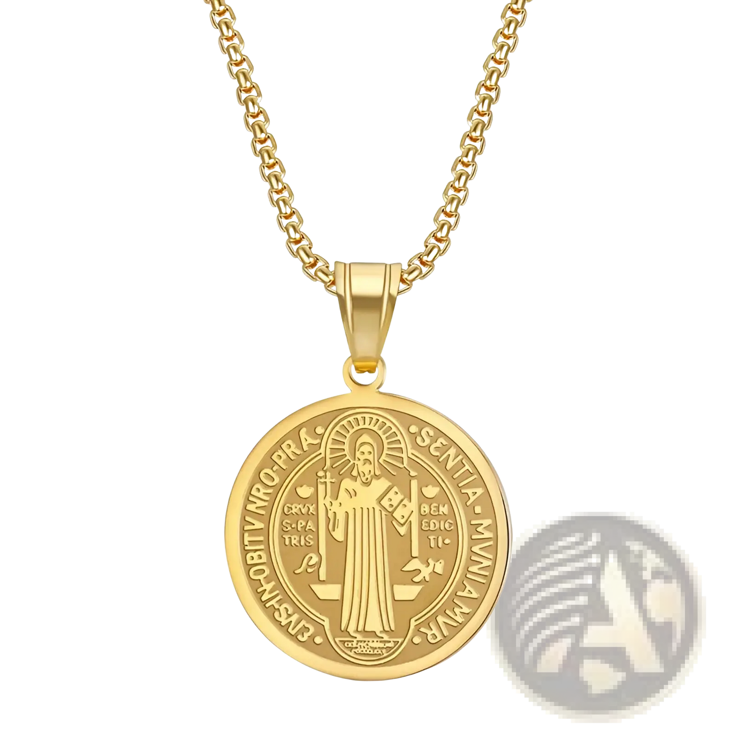 Stainless Steel Saint Benedict Medal Pendant Necklace