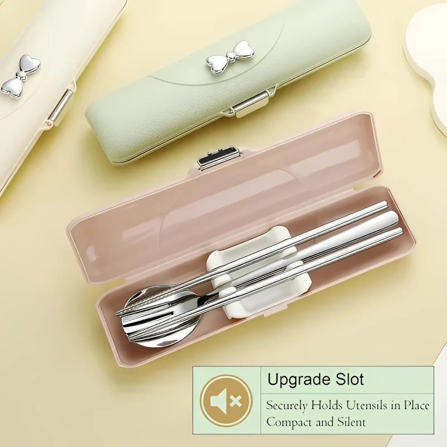 Stainless Steel Travel Cutlery Set with Pink Bow Case