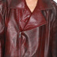 Glossy Burgundy Stand Collar Leather Moto Jacket